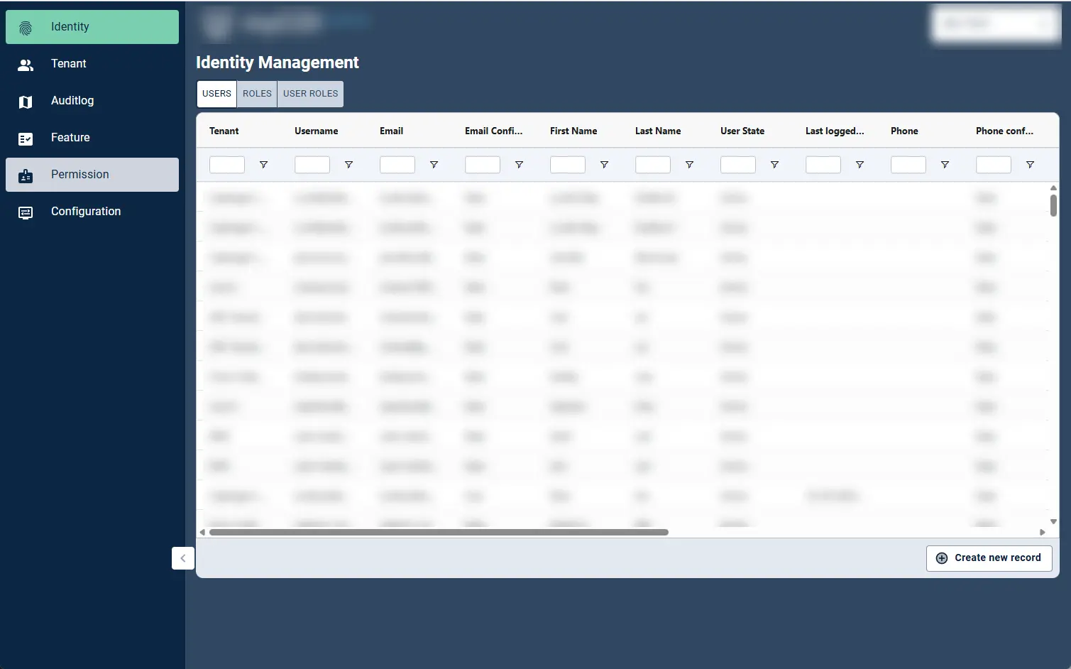 Admin Portal: a multi-tenant identity portal — user, role, permission, feature and audit-log management (1 of 7).