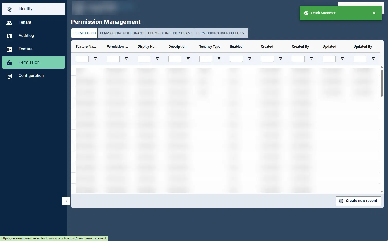 Admin Portal: a multi-tenant identity portal — user, role, permission, feature and audit-log management (5 of 7).