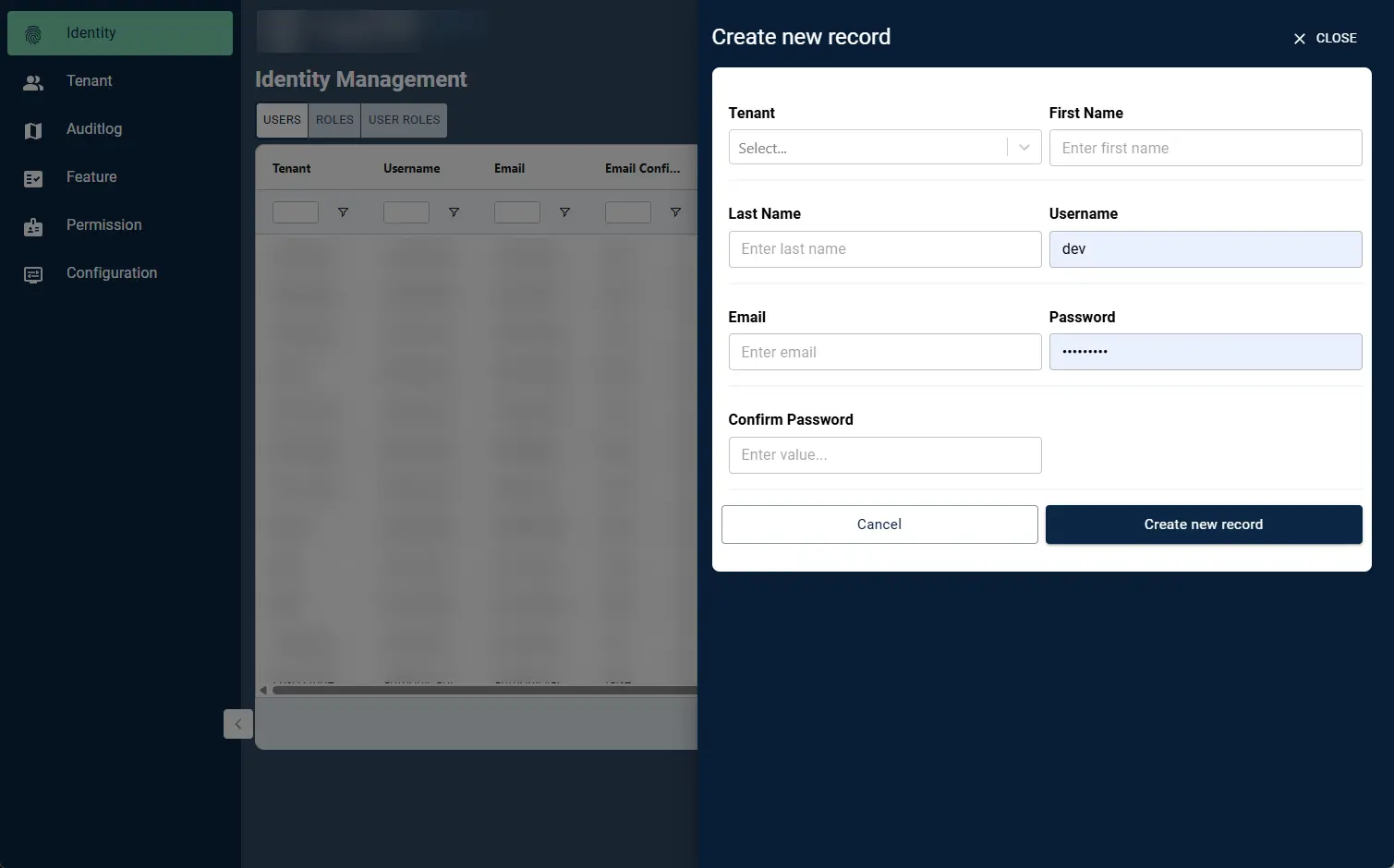 Admin Portal: a multi-tenant identity portal — user, role, permission, feature and audit-log management (7 of 7).