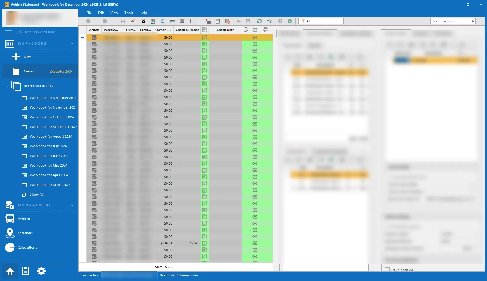 Owner Renter Program: the ORP desktop application — monthly vehicle-statement workbooks, owner payouts and calculations (2 of 2).