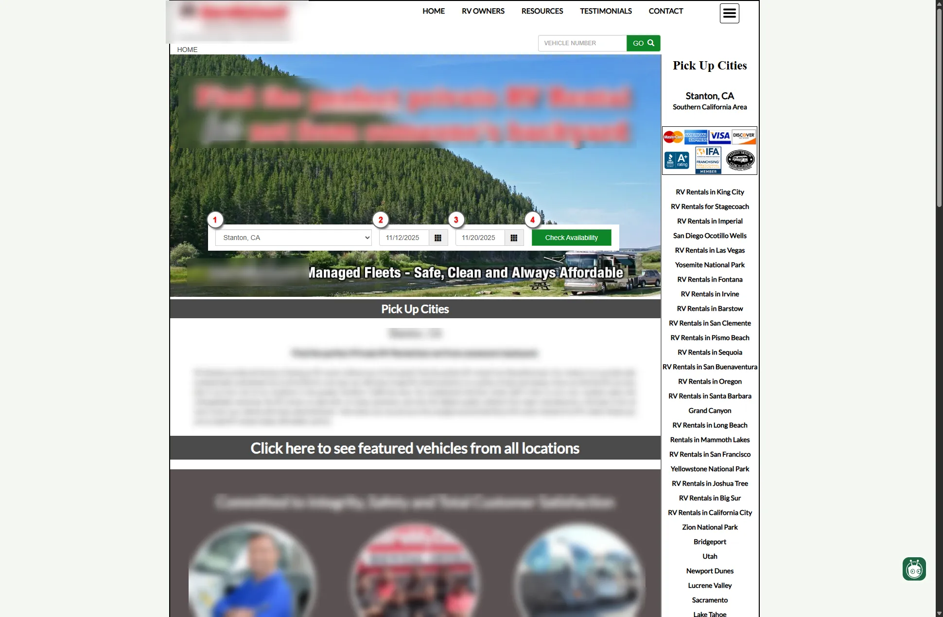 ShareMyCoach (legacy): the previous generation of the ShareMyCoach site — pick-up city directory and availability check (1 of 3).